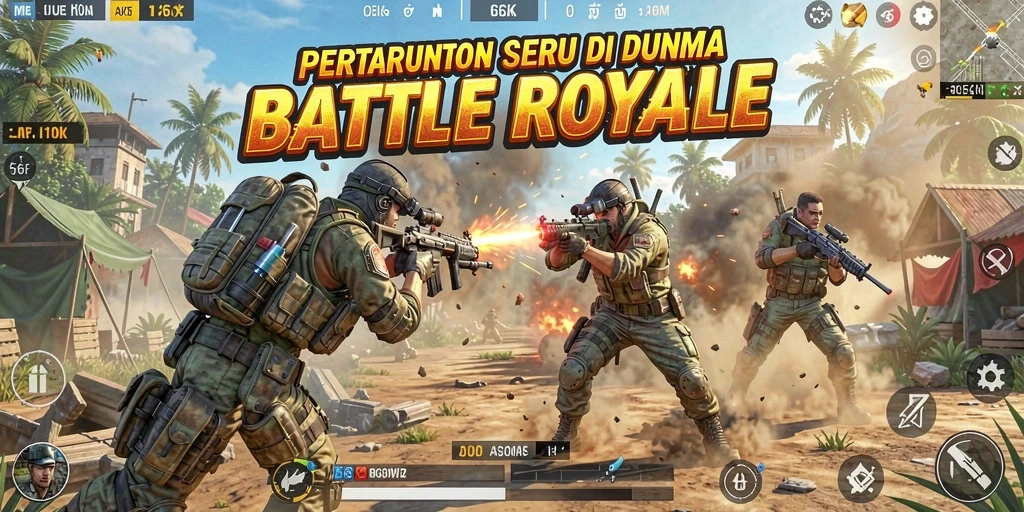 Tangkapan layar menunjukkan aksi seru dalam permainan Battle Royale.