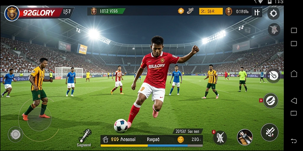 Tangkapan layar gameplay 92GLORY yang menegangkan dengan aksi sepak bola yang seru.