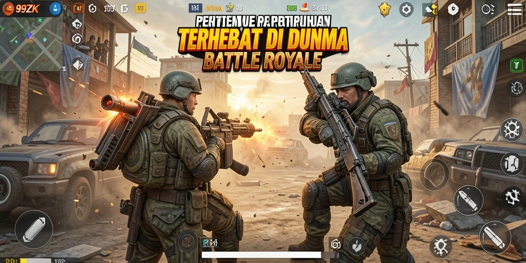 Screenshot 99ZK menampilkan pemain dalam aksi dalam pertempuran Battle Royale.
