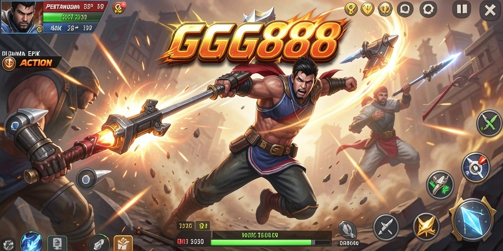 Tampilan gameplay GGG888 yang penuh aksi dan tantangan menegangkan.