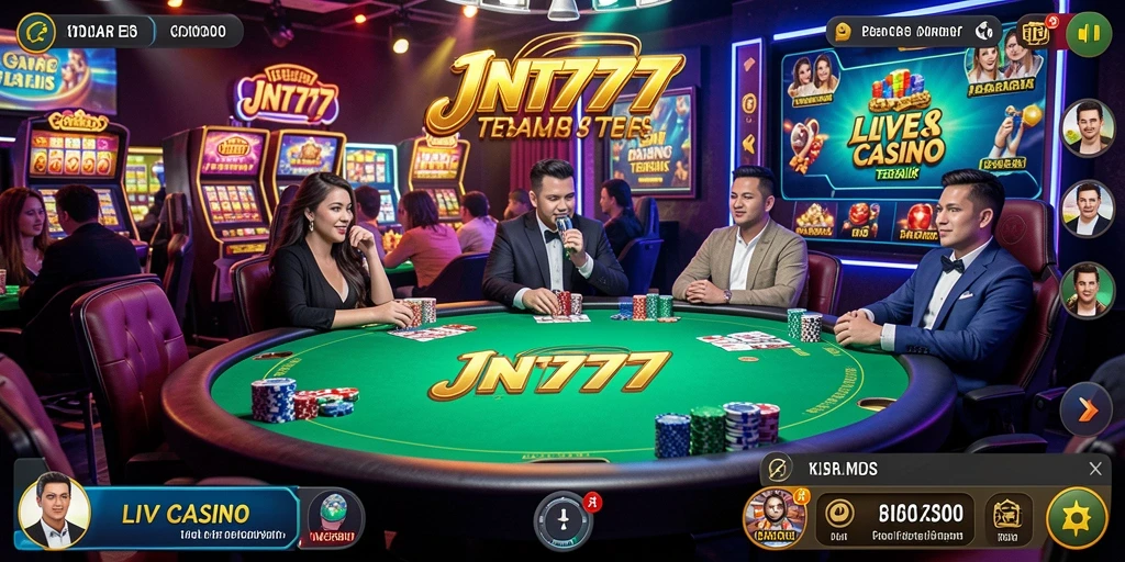 Screenshot gameplay JNT777 menampilkan suasana Live Casino yang mendebarkan.