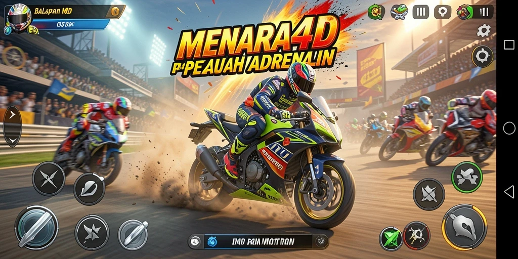 Tampilan gameplay MENARA4D yang mendebarkan dalam balapan motor.