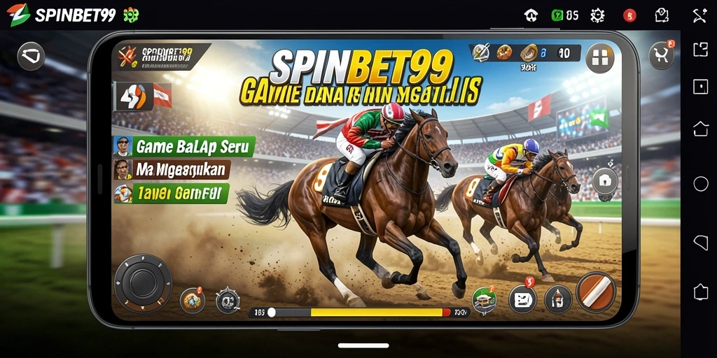 Tangkapan layar utama SPINBET99 menampilkan aksi balapan yang mengesankan.